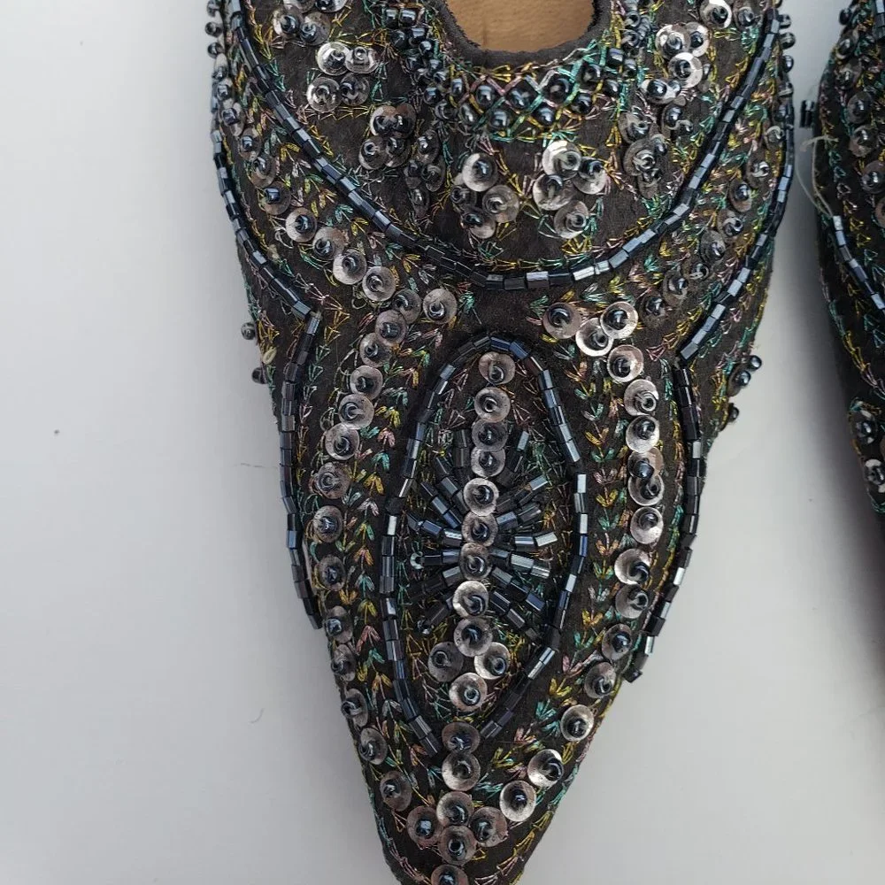 Vintage Beaded Sequined Kitten Heel Mules - Picture 5 of 7